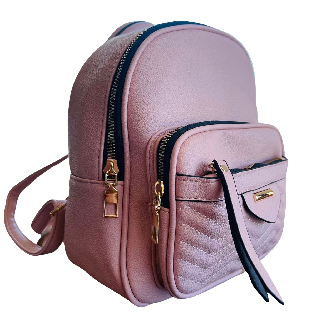 Mochila Eco Cuero 3 Cierres Rosa Pastel